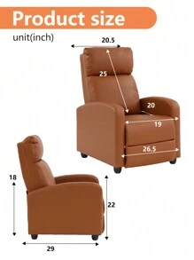 Recliner Chair PU Leather Recliner Sofa Home Theater Seating With Lumbar Support Overstuffed High-Density Sponge Push Back Recliners Armchair For Living Room - Tan - View 5