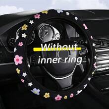 38cm/15inch Universal Cute Floral Steering Wheel Cover, Non-Slip Car Interior Accessory, Fits Most Vehicles,Car Accessories - Black - View 2