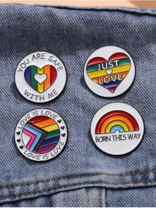 1pc "You Are By My Side, You Can Be Yourself." "With Me, You Are." Enamel Colorful Unique Cute Multi-Function Badge, Creative Round Rainbow Striped Alloy Love Couples Badge Decor, Warm Words When Loved Ones Are By Your Side Metal Badge Clothing/Bag Accessory - Multicolor - View 8