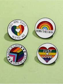 1pc "You Are By My Side, You Can Be Yourself." "With Me, You Are." Enamel Colorful Unique Cute Multi-Function Badge, Creative Round Rainbow Striped Alloy Love Couples Badge Decor, Warm Words When Loved Ones Are By Your Side Metal Badge Clothing/Bag Accessory - Multicolor - View 3