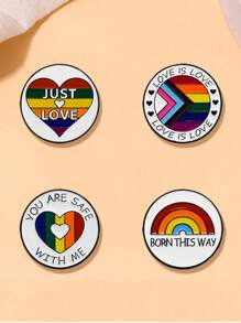 1pc "You Are By My Side, You Can Be Yourself." "With Me, You Are." Enamel Colorful Unique Cute Multi-Function Badge, Creative Round Rainbow Striped Alloy Love Couples Badge Decor, Warm Words When Loved Ones Are By Your Side Metal Badge Clothing/Bag Accessory - Multicolor - View 4