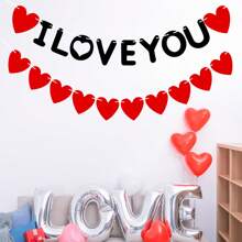 2pcs Felt Heart Shape Pennant Banner "I LOVE YOU" Red Heart, Valentine's Day Decorations, Wedding, Proposal, Backdrop Decoration - Multicolor - View 2