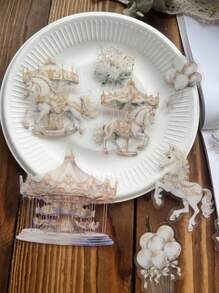 10 件/包复古大尺寸贝壳纹理 PET 贴纸、旋转木马、游乐园、日记装饰材料、剪纸贴纸、学校用品、返校