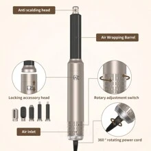 UKLISS 五合一自动卷发器和热风刷二合一美发工具，妈妈礼物，情人节礼物，男朋友礼物，粉色可爱，圣帕特里克节 - 美規A型插(110-127V) - 查看 3