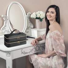 双层美发工具旅行箱，带吹风机包，大容量美发工具旅行箱，吹风机收纳盒，卷发棒旅行收纳包，旅行箱，双层收纳盒，美发工具收纳包，造型器及配件收纳包，时尚收纳盒。送给朋友、家人、伴侣、家庭必备品、旅行必备品、大学宿舍必备品的理想礼物。化妆包，化妆包，化妆品收纳包，化妆品收纳包，化妆品收纳，返校用品 - 黑色 - 查看 7