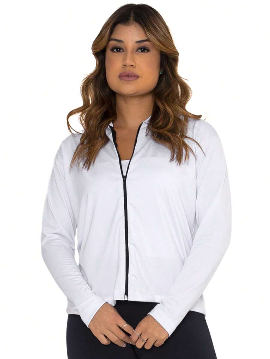 Clear Waters Women's Casual Blouse Winter Blouse Minimalist Coat Walking Zipper Jacket Long Sleeve Cold Knit Fitness Fashion Women - White - View 1