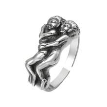1pc Vintage Style Men's Ring With Nude Woman Design - Zinc Alloy, Antique Silver Plated