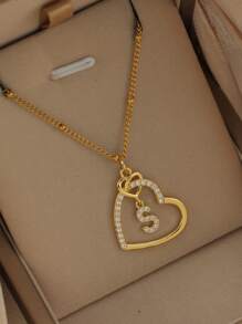 2025 Valentine's Day Heart Charm Necklace, 26 English Letter Necklace With Zirconia, Versatile Heart-Shaped Pendant Necklace For Women, Stainless Steel Jewelry Valentines