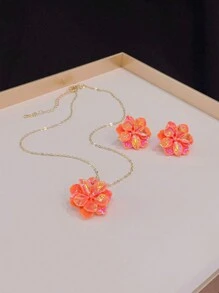 1set Colorful Faux Pearl Luster Flower Earrings Necklace Set, Elegant And High-Class Jewelry Suitable For Daily Wear For Women Valentines,Mom,Mother,Mother's Day,Gift - Pearlescent Flower Set - View 10