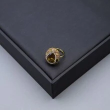 复古宝石女士首饰套装：土耳其苏丹石变色绿柱石天然原石串珠吊坠项链、耳环、开口戒指、毛衣链装饰，适合派对礼服