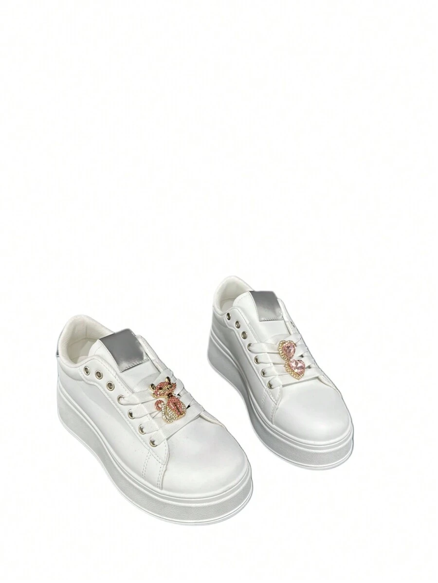 Fashionable Rhinestone Decorated Thick Sole Casual Shoes - Silver - View 1