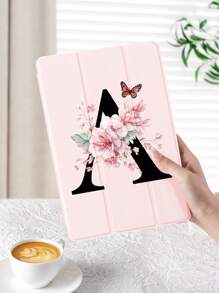 1 件极简主义字母与花朵图案平板保护套，兼容 iPad 10.2 英寸、iPad Pro 11 英寸 2021/2020/10 代、iPad Mini 4/5/6、Galaxy Tab A8 10.5 英寸 2022、Matepad 10.4 英寸/Tab，带铅笔槽，防震，平板电脑支架，支持自动睡眠/唤醒 - 彩色 - 查看 2