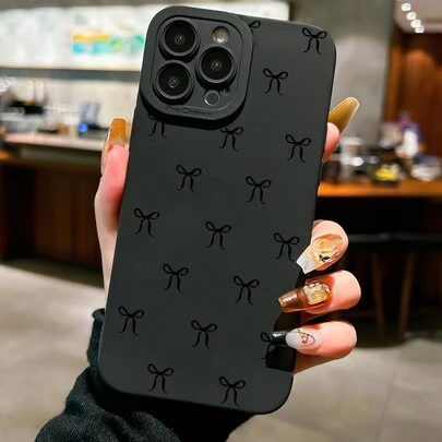黑色蝴蝶结图案防震手机壳，兼容 16 Pro Max、14、13、12、11 Pro Max、XS Max、X、XR、8、7 Plus、Mini，是送给女友、男友或自己的理想生日礼物。防水防摔防刮，适合三月春日派对、周年纪念等场合。