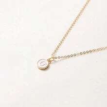 1pc Initial Letter A-Z Pendant Necklace, Gold Color Disc Charm Necklace, Suitable For Birthday, Mother's Day, Valentine's Day, Daily Wear Valentines,Mom,Mother,Mother's Day,Gift