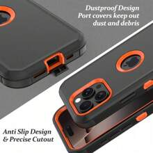 带屏幕保护膜的手机壳钢化玻璃适用于 iPhone 13/14/15/16 Pro Max Plus 重型三合一军用级防摔防尘耐用防护防震外壳适用于圣诞节、生日、新年礼物、冬季、送给家人、朋友、生日、女朋友、男朋友的礼物，送给家人、朋友、孩子、生日、春季、节日、男朋友、女朋友、情人节的礼物 - 黑/橙 - 查看 7