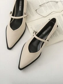 2025 Neue Spitzschuh-Flachschuhe für den Frühling, elegante minimalistische modische vielseitige Damenschuhe mit dickem Absatz, mittlerem Absatz, beige Flach-Lässig-Schuhe