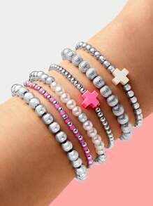 12 件套波西米亚风格串珠手链女士防褪色金手链叠戴首饰套装回形针十字架仿珍珠手链套装可叠戴首饰生日圣诞礼物 2024