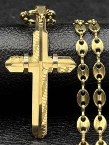 Collana con ciondolo a croce di Gesù, in acciaio inossidabile, oro e argento, stile cristiano, a forma di grani di caffè, accessori moda, regalo per coppie