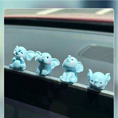 4pcs Random Style Cute Blue Elephant Resin Car Interior Decor - Customized For Your Vehicle