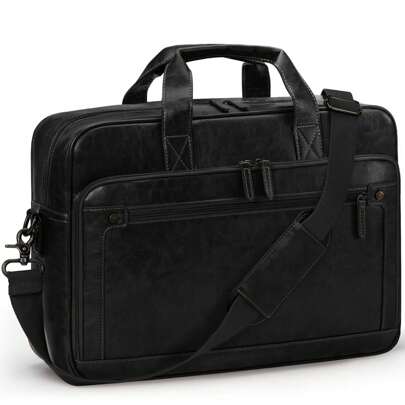 NEWHEY Mens Laptop Bag 16 Inch Leather Briefcase Vintage Messenger Bag For Men Large Crossbody Shoulder Office Computer Bag Retro College Satchel Bag For Work, Business,Travel