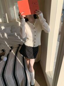 Women's Lace Trim Fitted Knit Cardigan, Round Neck, Short Style, Thin & Transparent, Spring/Summer - Apricot - View 6