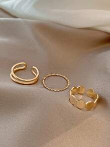 3pcs/Set Plain Band Rings, Minimalist Design Open Ring Set For Women - Gold - View 1