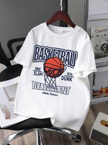 Tween Boys' Letter & Basketball Print Short Sleeve T-Shirt - White - View 1