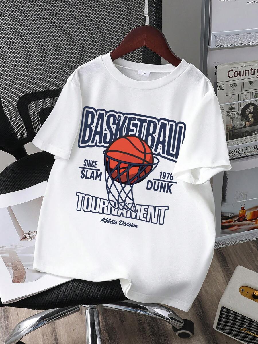 Tween Boys' Letter & Basketball Print Short Sleeve T-Shirt - White - View 1