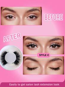 一对 C 卷磁性假睫毛套装，带专业涂抹镊子，可重复使用，无胶假睫毛，漫画睫毛，自然长蓬松仿貂毛柔软毛，轻盈眼妆工具，适合美容旅行派对