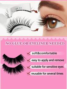 一对 C 卷磁性假睫毛套装，带专业涂抹镊子，可重复使用，无胶假睫毛，漫画睫毛，自然长蓬松仿貂毛柔软毛，轻盈眼妆工具，适合美容旅行派对