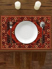 1 件/4 件/6 件波西米亚风格装饰餐垫，黑色和红色几何亚麻餐垫，可洗防污餐垫适用于家庭、餐厅、餐桌装饰、家居用品 - 彩色 - 查看 7
