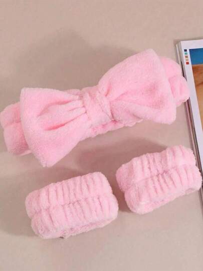 2 piezas/3 piezas Diadema de ducha de terciopelo coral, correa de muñeca de baño azul