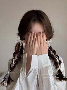 2pcs Lace Bow Hair Clips, Ribbon Tie Barrettes For Braids, Cute Kawaii Streamers For Pigtails, Korean Hair Accessories Valentines Claw Clips, School Stuff, Elegant, College, Winter Outfit For Women, Bows