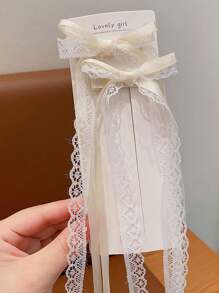 2pcs Lace Bow Hair Clips, Ribbon Tie Barrettes For Braids, Cute Kawaii Streamers For Pigtails, Korean Hair Accessories Valentines Claw Clips, School Stuff, Elegant, College, Winter Outfit For Women, Bows