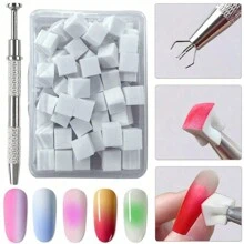 100 piezas Esponjas de uñas con agarrador de metal, esponjas de uñas reemplazables en miniatura para degradado de uñas, herramientas de arte de uñas, accesorios de uñas - Blanco - Ver 2