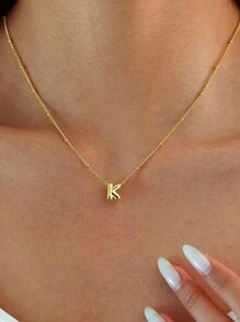 14K镀金字母泡泡项链，精致A-Z字母吊坠项链，个性化名字项链，可爱金链首饰，圣诞节首饰礼物