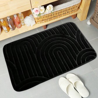 YIMEIS 1pc Black Coral Fleece Arched Embossed Floor Mat, Modern Simple New Home Non-Slip Pad, Bathroom Mat, Bedroom Mat, Doormat Home Bathroom Decor Bath Rug Floor Carpet Outdoor Rug Door Mat Fall Decor Bathroom Accessories Back To School Entryway Decor
