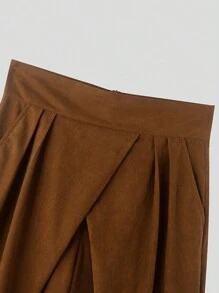 INCERUN Fashion Men High Waist Zipper Wrap Pleated Palazzo Culotte Long Pants Holiday Party Casual Loose Wide Leg Trousers Bottoms - Brown - View 5