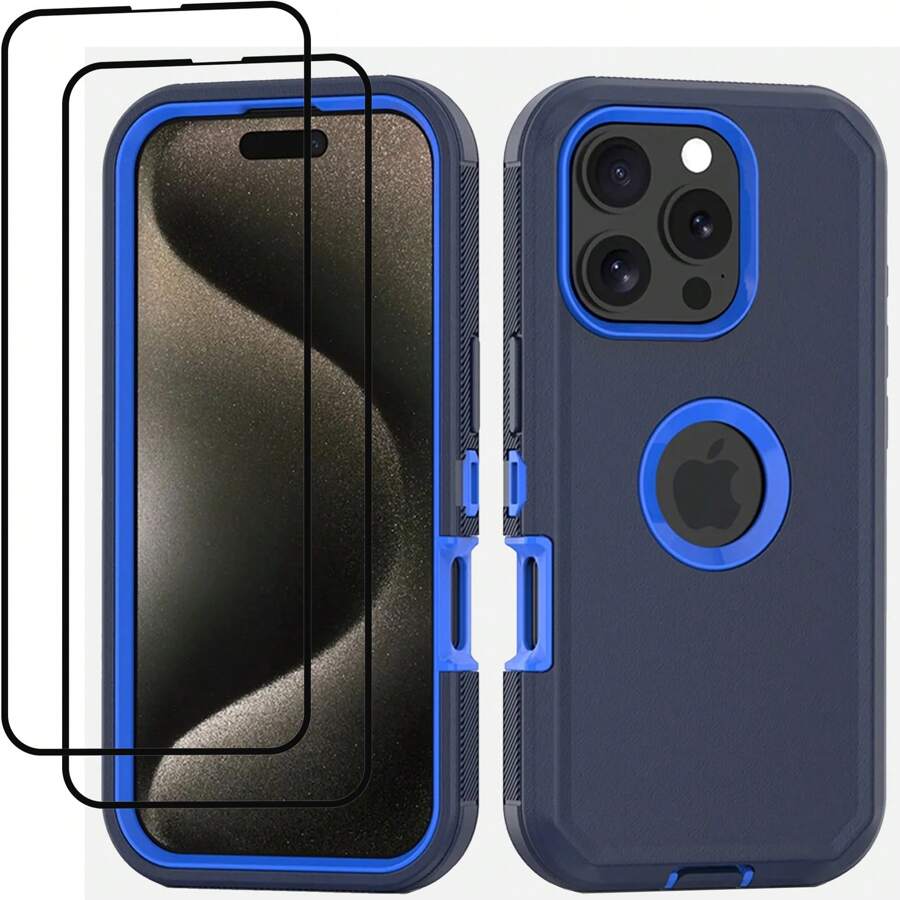 Ốp điện thoại có kính cường lực bảo vệ màn hình cho iPhone 13/14/15/16 Pro Max Plus 3 trong 1 chống rơi cấp độ quân sự, chống bụi, bền, chống sốc, bảo vệ cho quà tặng Giáng sinh, sinh nhật, năm mới, mùa đông, quà tặng cho gia đình, bạn bè, sinh nhật, bạn gái, bạn trai Quà tặng cho gia đình, bạn bè, trẻ em, sinh nhật, mùa xuân, ngày lễ, bạn trai, bạn gái, ngày lễ tình nhân - Xanh lam/Xanh lam đậm - Xem 1