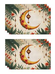 1 件/4 件/6 件春季斋月装饰餐垫，亚麻花月星灯笼斋月烛台可洗餐垫，适用于家庭、餐厅、餐桌装饰、家居装饰 - 彩色 - 查看 16