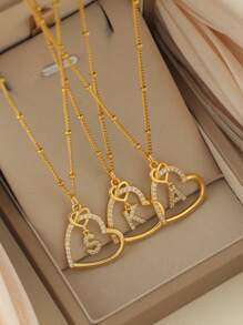 2025 Valentine's Day Heart Charm Necklace, 26 English Letter Necklace With Zirconia, Versatile Heart-Shaped Pendant Necklace For Women, Stainless Steel Jewelry Valentines