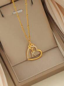 2025 Valentine's Day Heart Charm Necklace, 26 English Letter Necklace With Zirconia, Versatile Heart-Shaped Pendant Necklace For Women, Stainless Steel Jewelry Valentines