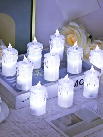 1/3/12/24 piezas Luz blanca LED electrónica, lámpara de vela sin llama a pilas, vela decorativa de té con batería, ideal para decoración de bodas, decoración de mesa de comedor, decoración de festivales, velas de decoración de Navidad, velas de decoración de fiestas de cumpleaños, velas de decoración del Día de San Valentín