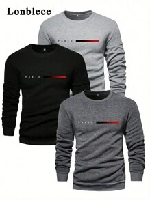 Lonblece 3 件装男士复古休闲套头长袖 T 恤 - 彩色 - 查看 1