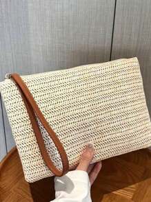 1 件女士草编手拿包波西米亚夏季海滩草编钱包拉链腕带钱包，适合任何场合，如工作、商务、约会、日常和旅行，是送给情侣、家人和朋友的精美礼物，无论他们是在旅行、日常生活中还是其他场合。, 引人注目的夏季沙滩包, 女士夏季草编沙滩包, 最热门的女士沙滩包, 时尚夏季度假包, 海滩必备女士度假和度假包, 最新度假包