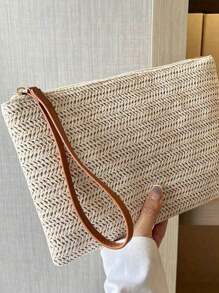 1 件女士草编手拿包波西米亚夏季海滩草编钱包拉链腕带钱包，适合任何场合，如工作、商务、约会、日常和旅行，是送给情侣、家人和朋友的精美礼物，无论他们是在旅行、日常生活中还是其他场合。, 引人注目的夏季沙滩包, 女士夏季草编沙滩包, 最热门的女士沙滩包, 时尚夏季度假包, 海滩必备女士度假和度假包, 最新度假包