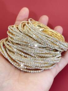 G-S Minimalistic Delicate Sparkling Rhinestone Tennis Bracelet, Silver/Gold Color, Women