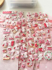 4pcs/Set Strawberry Rabbit Sticker Pack, 3D Foam Stickers In Bulk, DIY Decor For Water Bottle, Diary, Planner,School Supplies,Back To School