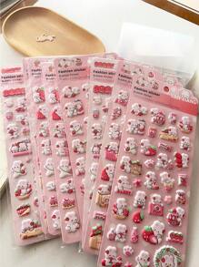 4pcs/Set Strawberry Rabbit Sticker Pack, 3D Foam Stickers In Bulk, DIY Decor For Water Bottle, Diary, Planner,School Supplies,Back To School