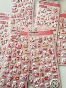 4pcs/Set Strawberry Rabbit Sticker Pack, 3D Foam Stickers In Bulk, DIY Decor For Water Bottle, Diary, Planner,School Supplies,Back To School